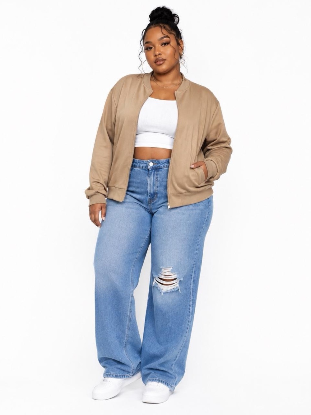 SHEIN Tan Zip-Up Bomber Jacket